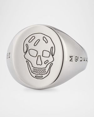 McQueen Skull Logo Signet Ring - Gray