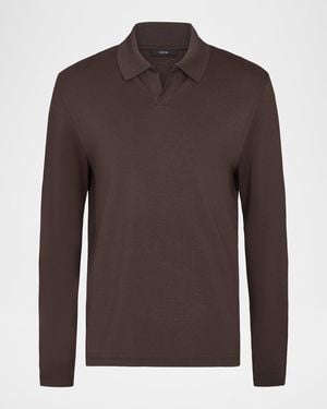 Vince Milano Pima Cotton-Blend Johnny-Collar Polo Shirt - Brown