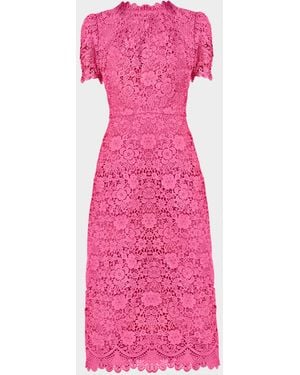 Shoshanna Vivienne Scalloped Floral Lace Midi Dress - Pink