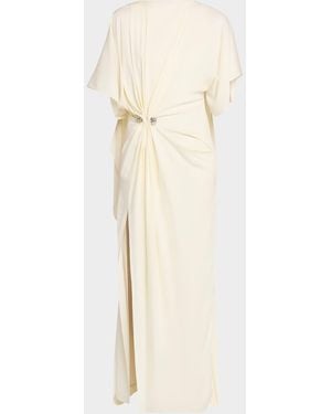Brandon Maxwell Draped Embellished Crepe Maxi Dress - Natural