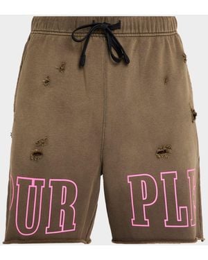 Purple Apos;S Logo Fleece Raw-Edge Shorts - Green
