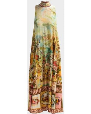 CAMILLA Printed Silk A-Line Maxi Dress - Metallic