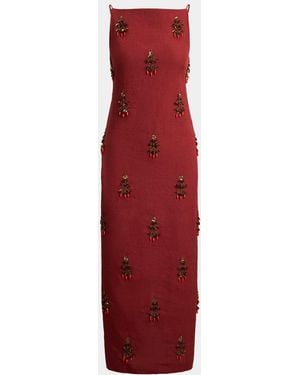 Polo Ralph Lauren Carla Beaded Linen Maxi Dress - Red