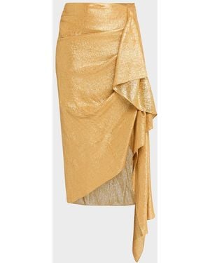 Michael Kors Draped Metallic Lame Midi Skirt