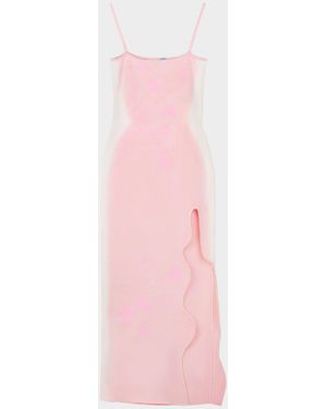 Ph5 Iris Flower Printed Wavy Slit Maxi Dress - Pink