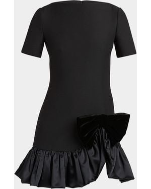 Valentino Garavani Velvet Bow Ruffle Short-Sleeve Mini Dress - Black