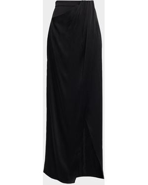 LAPOINTE Satin Wrap Maxi Skirt - Black