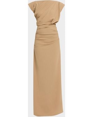 Michael Kors Draped Cap-Sleeve Wool Column Gown - Natural