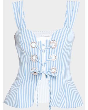 Area Crystal Grommet Laced Stripe Top - Blue