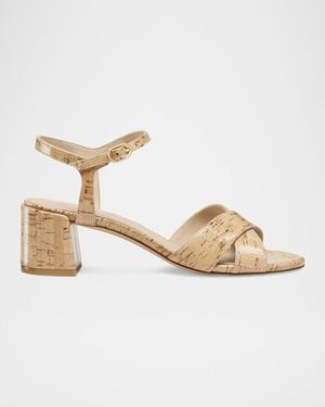 Stuart Weitzman Dayna Cork Crisscross Ankle-Strap Sandals - Metallic