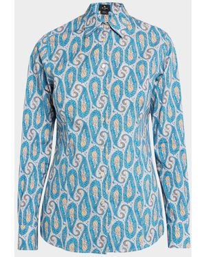 Etro Leafy Paisley Stretch Cotton Shirt - Blue