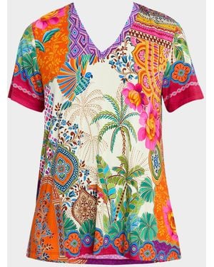 Johnny Was The Janie Botanical-Print Favorite Tee - Red
