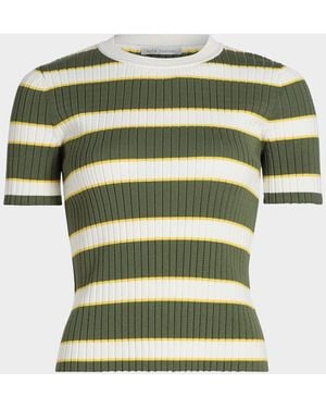 Tahari The Stevie Striped Rib-Knit Top - Green