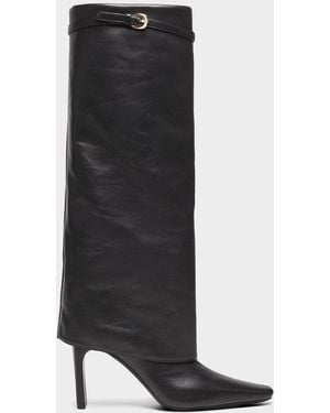 STAUD Wally Foldover Leather 90Mm Boots - Black