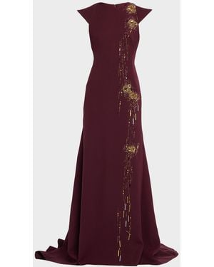 Bibhu Mohapatra Crystal Embellished Cady Trumpet Gown - Purple