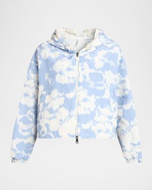 Moncler Noisetier Floral Hooded Jacket - Blue