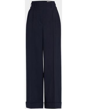 Maison Common Wool-Blend Wide-Leg Cuffed Pants - Blue