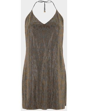 Roberto Cavalli Jaguar Strass Halter Mini Slip Dress - Brown