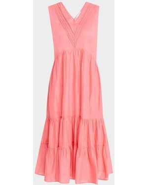 Merlette Marisa Tiered Lace-Trim Cotton Midi Dress - Pink
