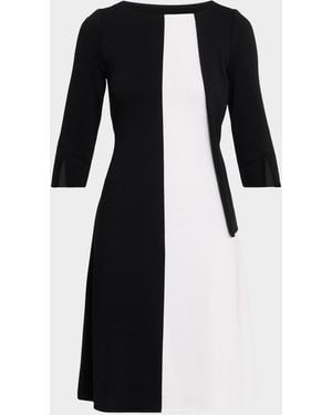 Misook A-Line Colorblock Soft Knit Dress - Black
