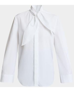 Givenchy Bow Neck Cotton-Poplin Button-Down Shirt - White