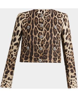 Dolce & Gabbana Leopard Brocade Crystal Single-Breasted Jacket - Multicolor