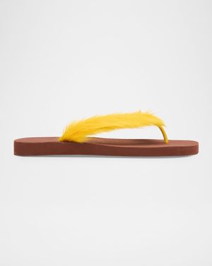Marni Apos;S Long Calf Hair Flip-Flop Sandals - Multicolor