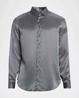 Giorgio Armani Apos;S Silk Chevron Button-Front Shirt - Gray