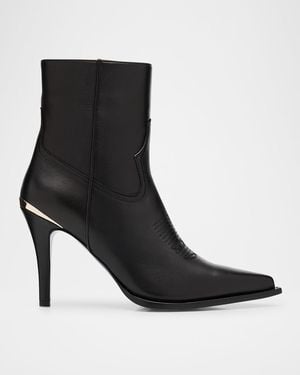 Partow Nancy Leather Western Stiletto Booties - Black