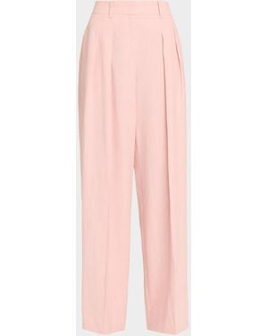 Michael Kors Pleated Wide-Leg Linen Pants - Pink