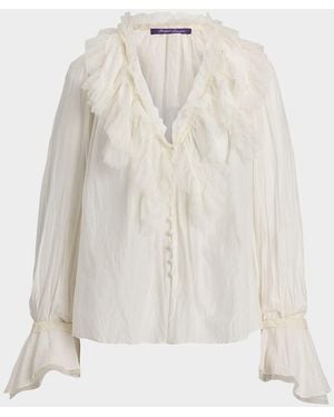 Ralph Lauren Kensley Cotton-Silk Voile Ruffle Blouse - White