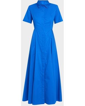 Evi Grintela Nicole Side-Slit Cotton Maxi Shirtdress - Blue