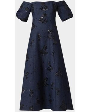 Shoshanna Mona Sequined Denim Off-The-Shoulder Dress - Blue