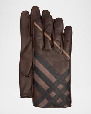Burberry Apos;S Intarsia Check Leather Gloves - Brown