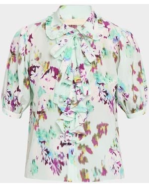 Ulla Johnson Camellia Short-Sleeve Silk Blouse - White