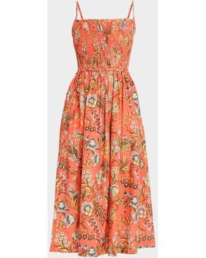 Cara Cara Carmen Floral Smocked Midi Dress - Orange
