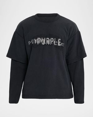 Purple Sequin Logo Long Sleeve T-Shirt - Blue