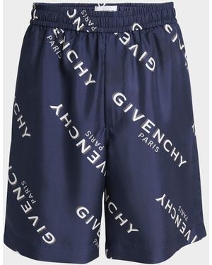 Givenchy Apos;S Silk All-Over Logo Shorts - Blue