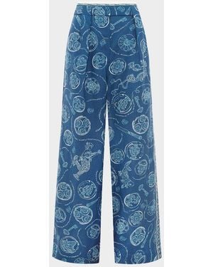 ALÉMAIS Lucky Wide-Leg Linen Pants - Blue