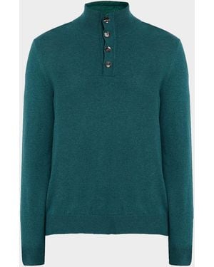 Brioni Cashmere Knit Mock Neck Half-Placket Sweater - Green