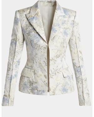McQueen Floral Jacquard Single-Breasted Jacket - White