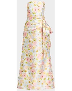 Shoshanna Jill Strapless Floral-Print Mikado Gown - Metallic