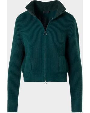 Akris Wool-Cashmere Turtleneck Zip Cardigan - Green