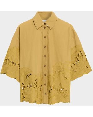 Zimmermann Mahon Embroidered Cotton Shirt - Yellow