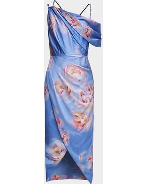 THEIA Yannah Ruched High-Low Midi Dress - Blue
