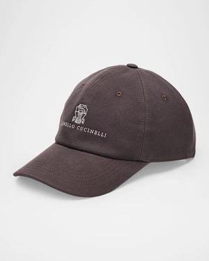 Brunello Cucinelli Logo Denim Baseball Cap - Brown