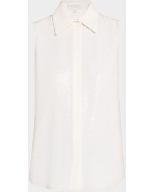 Michael Kors Sequin Sleeveless Button-Down Shirt - White