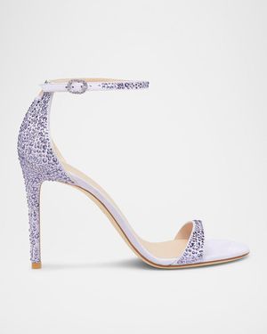 Stuart Weitzman Nudist Embellished Silk Ankle-Strap Sandals - White