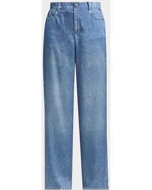 Kobi Halperin Sage Denim-Print Wide-Leg Pants - Blue