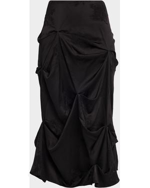 Ganni Fluid Satin Jacquard Draped Skirt - Black